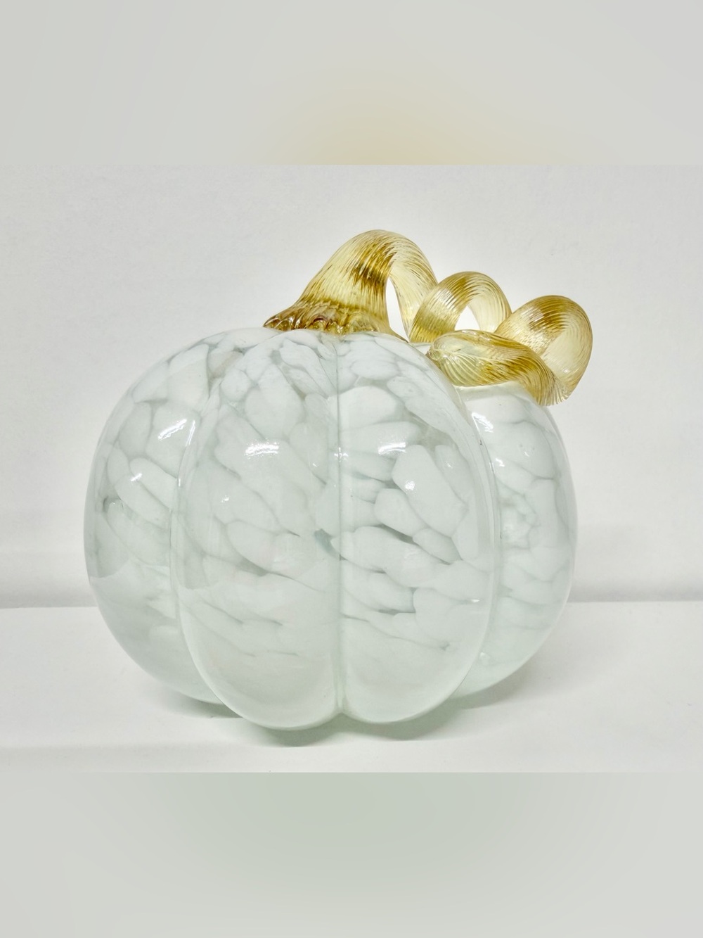 Hand-Blown Glass Pumpkin Fall Decor White/Gray Marble